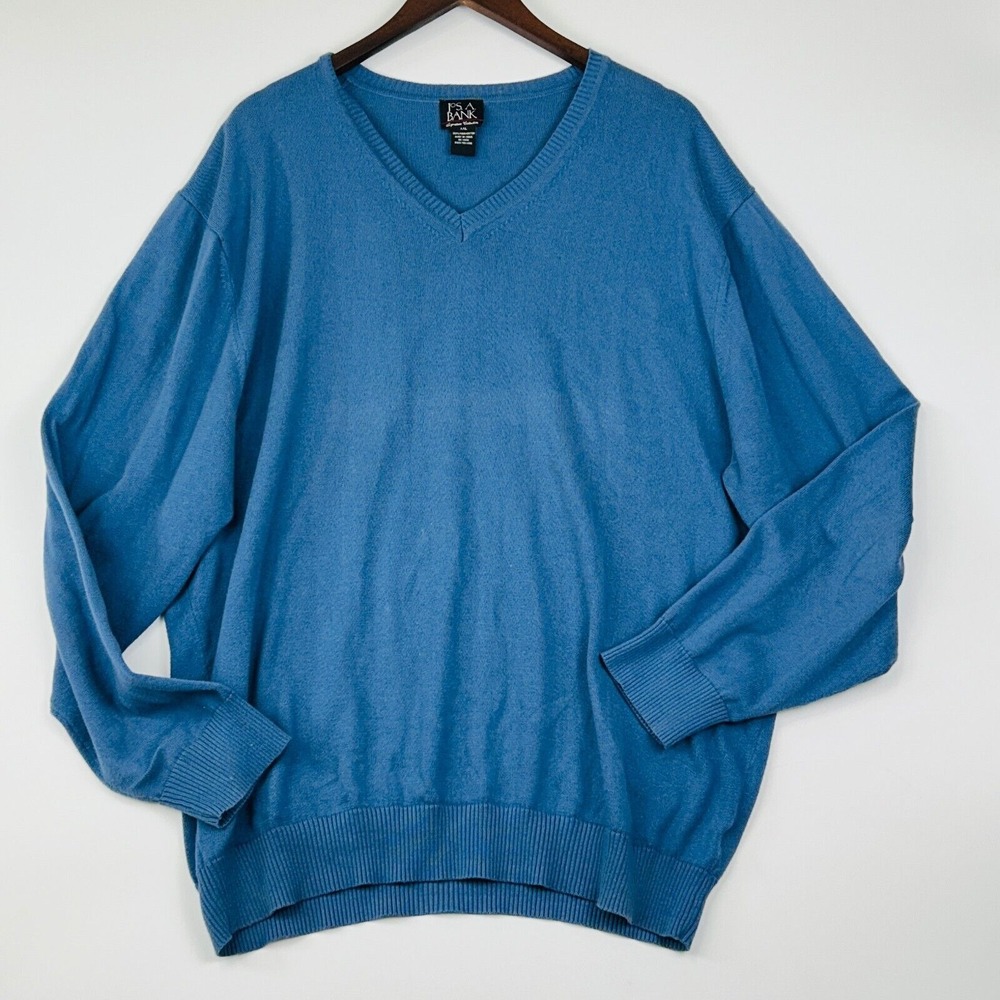 Jos. A.‎ Bank V Neck Sweater Size XXL Blue 100% Pima Cotton Ribbed